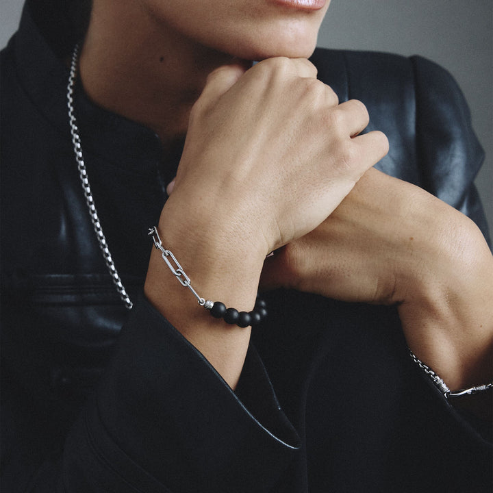 THOMAS SABO Stainless Steel Obsidian Bead Bracelet