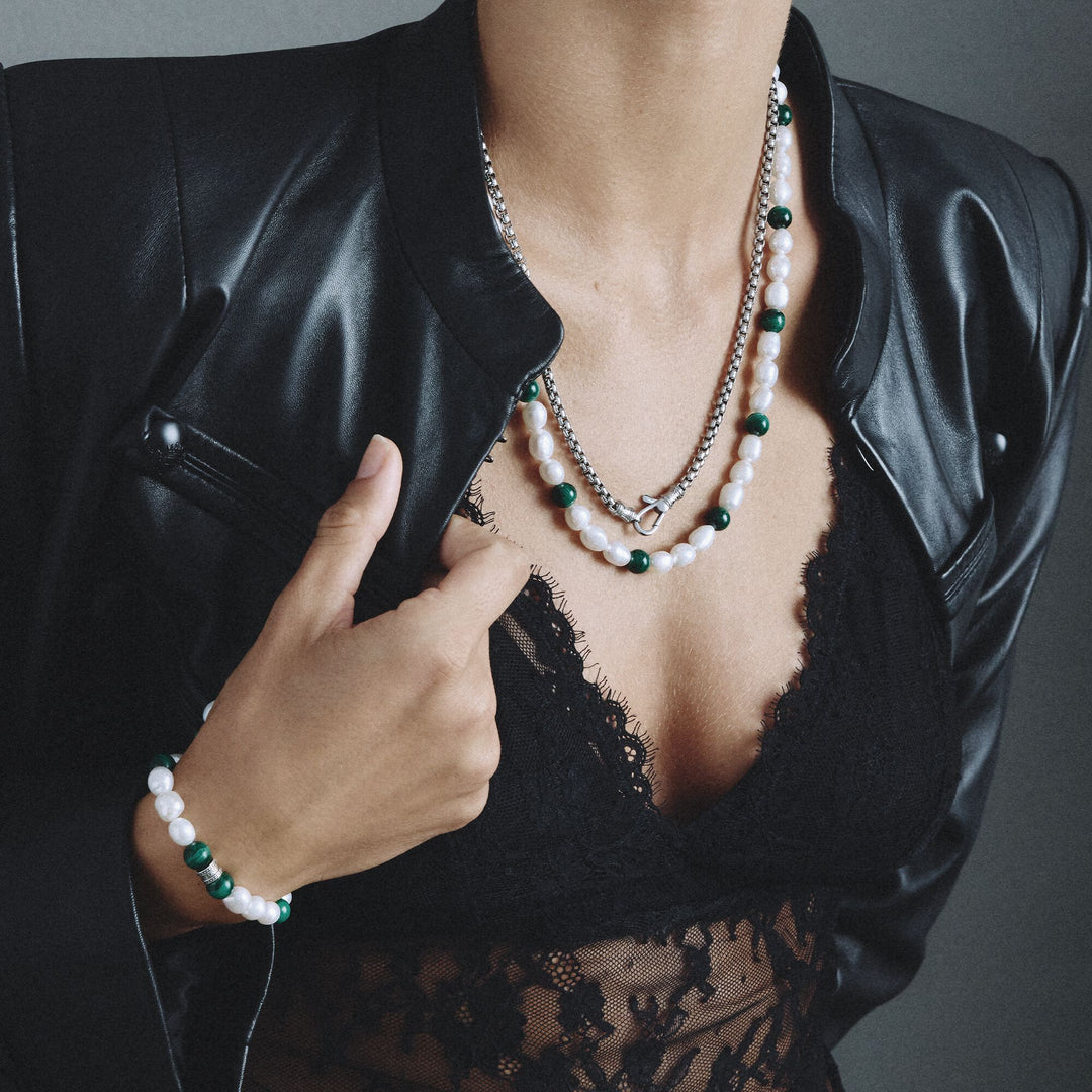 THOMAS SABO Stainless Steel Malachite and Freshwater Pearl Bracelet