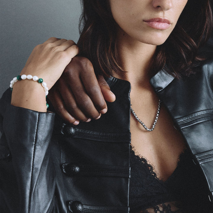 THOMAS SABO Stainless Steel Malachite and Freshwater Pearl Bracelet