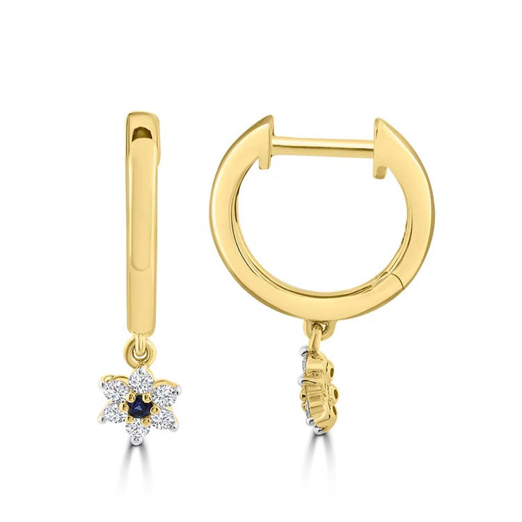 Diamond, Sapphire Hoop Earrings with 0.153ct Diamonds in 9K Yellow Gold | The Jewellery Boutique