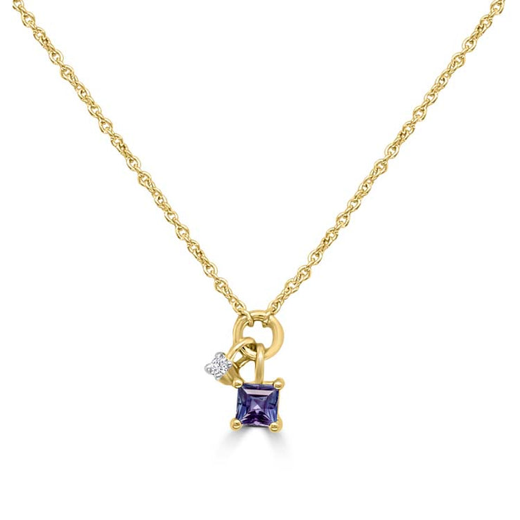 Diamond, Iolite Necklace 40-45cm with 0.013ct Diamonds in 9K Yellow Gold | The Jewellery Boutique