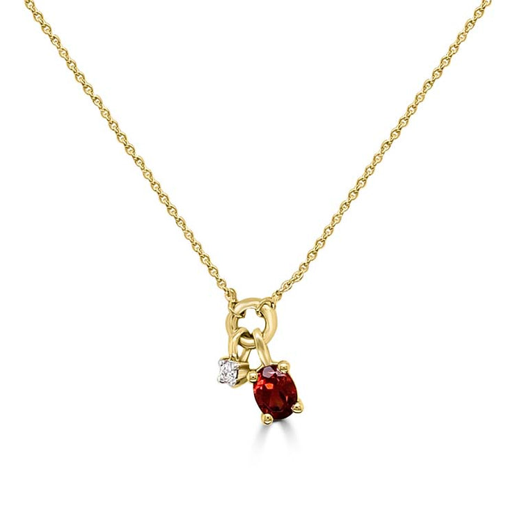 Diamond, Garnet Necklace 40-45cm with 0.013ct Diamonds in 9K Yellow Gold | The Jewellery Boutique