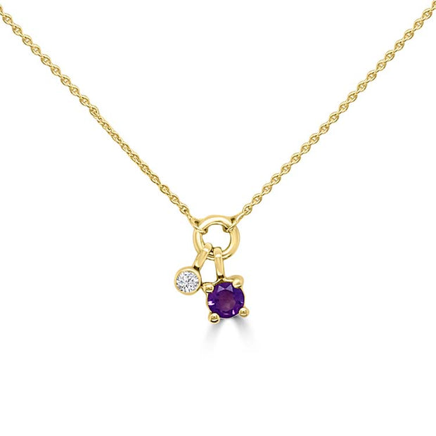 Diamond, Amethyst Necklace 40-45cm with 0.013ct Diamonds in 9K Yellow Gold | The Jewellery Boutique