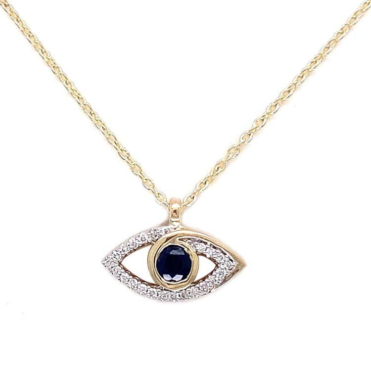 Diamond and Sapphire 45cm Necklace with 0.05ct Diamond in 9K Yellow Gold |The Jewellery Boutique Australia