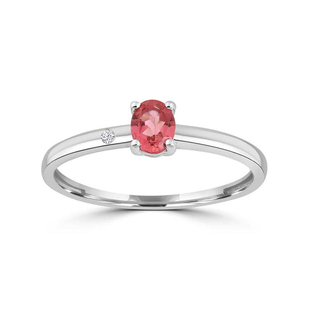 Diamond, Pink Tourmaline Ring with 0.007ct Diamonds in 9K White Gold | The Jewellery Boutique