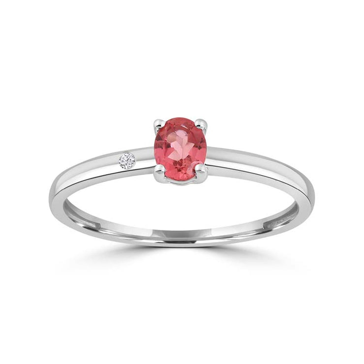 Diamond, Pink Tourmaline Ring with 0.007ct Diamonds in 9K White Gold | The Jewellery Boutique