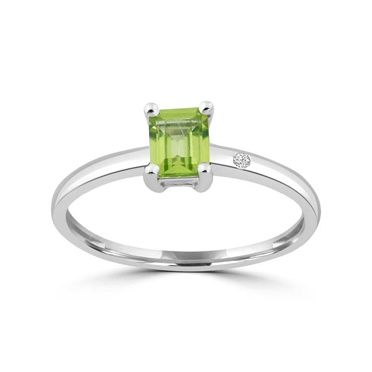 Diamond, Peridot Ring with 0.006ct Diamonds in 9K White Gold | The Jewellery Boutique