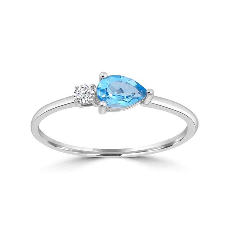 Diamond, Blue Topaz Ring with 0.06ct Diamonds in 9K White Gold | The Jewellery Boutique