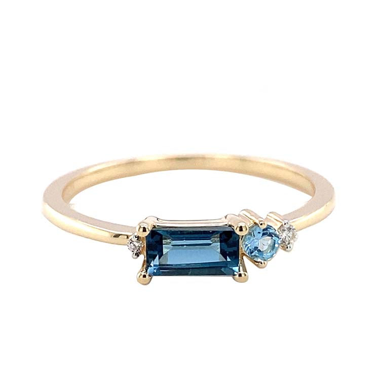 Diamond, London Blue Topaz, Blue Topaz Ring with 0.02ct Diamond in 9K Yellow Gold |The Jewellery Boutique Australia