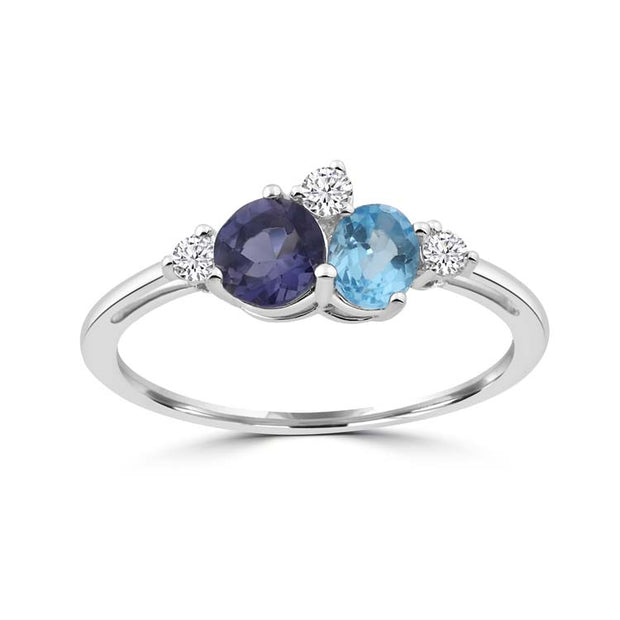 Diamond, Blue Topaz, Iolite Ring with 0.115ct Diamonds in 9K White Gold | The Jewellery Boutique