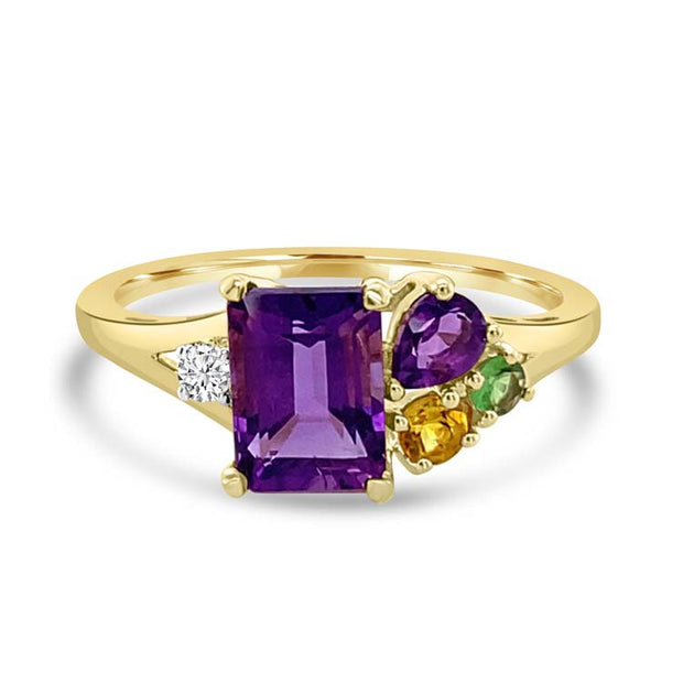 Diamond, Amethyst, Citrine, Tsavourite Ring with 0.03ct Diamonds in 9K Yellow Gold | The Jewellery Boutique