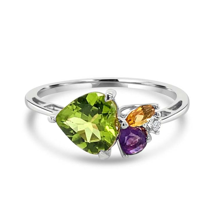 Diamond, Peridot, Amethyst, Citrine Ring with 0.04ct Diamonds in 9K White Gold | The Jewellery Boutique