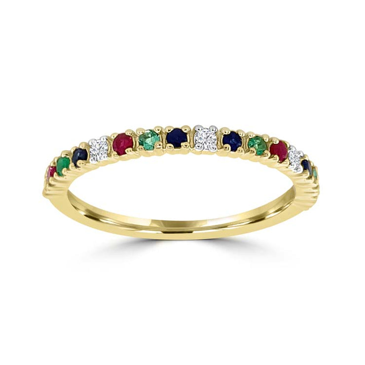 Diamond, Sapphire, Ruby, Emerald Ring with 0.063ct Diamonds in 9K Yellow Gold | The Jewellery Boutique