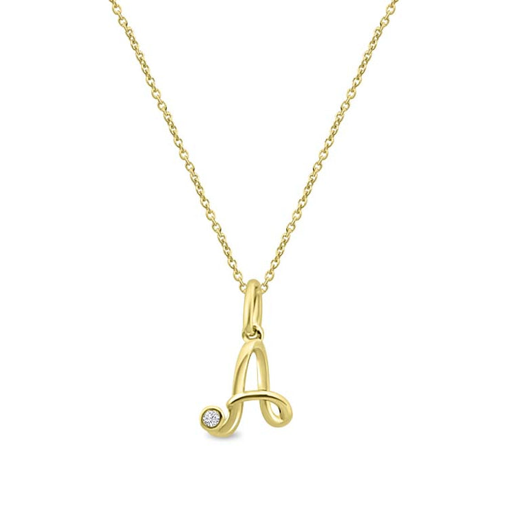 Diamond Initial 'A' Necklace 40-45cm with 0.017ct Diamonds in 9K Yellow Gold | The Jewellery Boutique