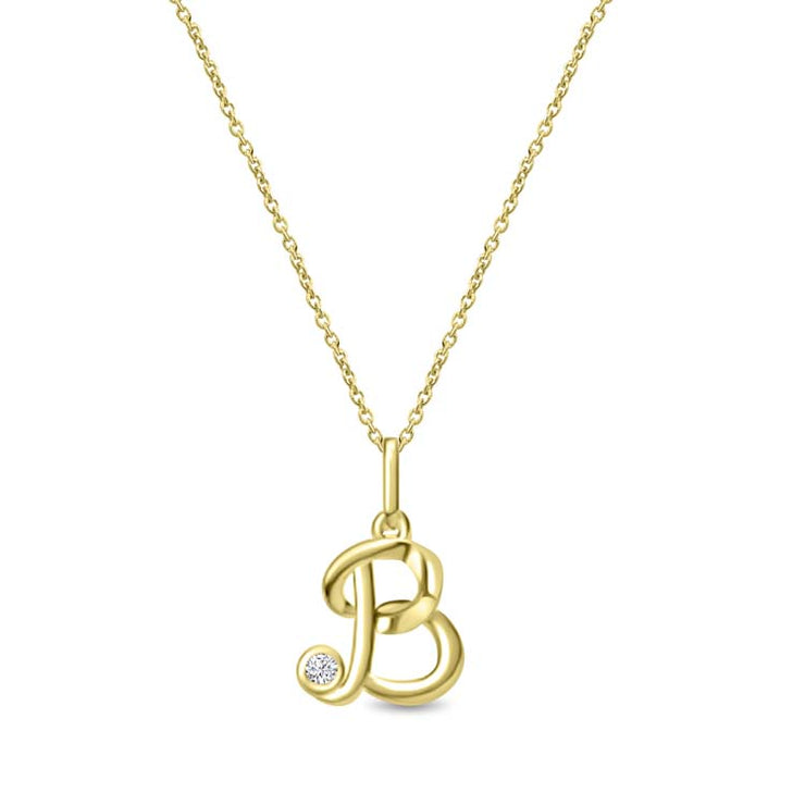 Diamond Initial 'B' Necklace 40-45cm with 0.018ct Diamonds in 9K Yellow Gold | The Jewellery Boutique