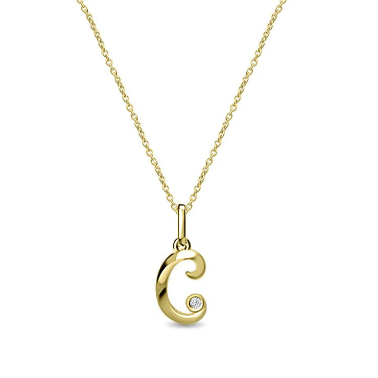 Diamond Initial 'C' Necklace 40-45cm with 0.018ct Diamonds in 9K Yellow Gold | The Jewellery Boutique