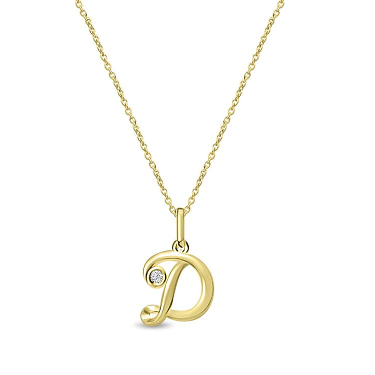 Diamond Initial 'D' Necklace 40-45cm with 0.018ct Diamonds in 9K Yellow Gold | The Jewellery Boutique