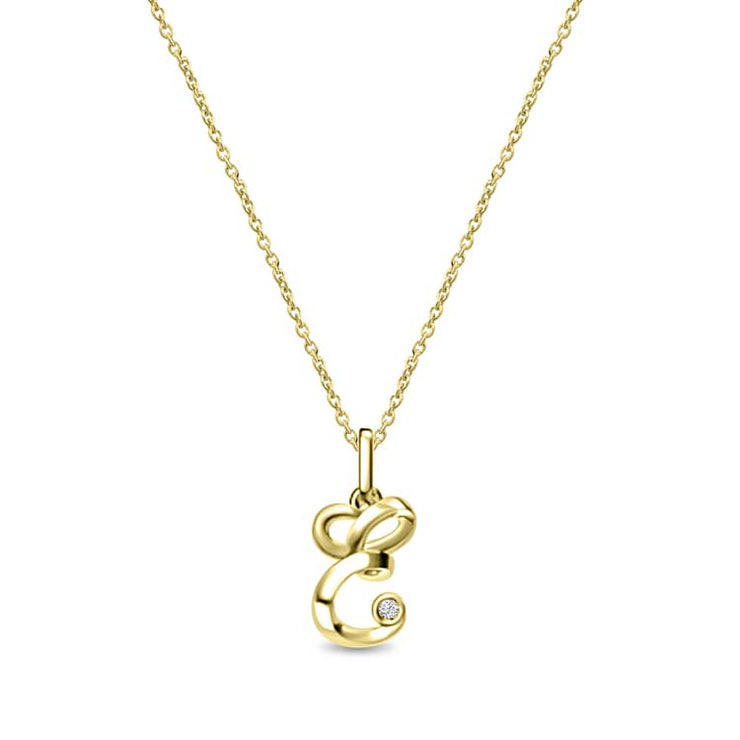 Diamond Initial 'E' Necklace 40-45cm with 0.018ct Diamonds in 9K Yellow Gold | The Jewellery Boutique