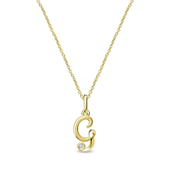 Diamond Initial 'G' Necklace 40-45cm with 0.018ct Diamonds in 9K Yellow Gold | The Jewellery Boutique