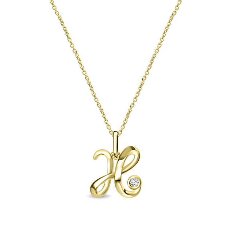 Diamond Initial 'H' Necklace 40-45cm with 0.018ct Diamonds in 9K Yellow Gold | The Jewellery Boutique