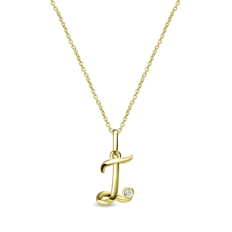 Diamond Initial 'I' Necklace 40-45cm with 0.018ct Diamonds in 9K Yellow Gold | The Jewellery Boutique