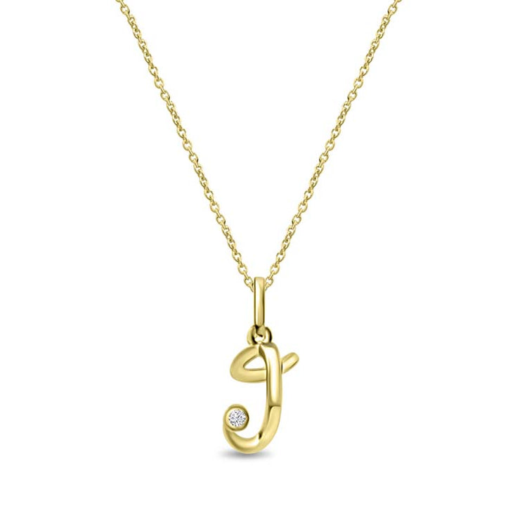 Diamond Initial 'J' Necklace 40-45cm with 0.018ct Diamonds in 9K Yellow Gold | The Jewellery Boutique