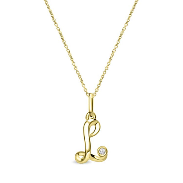 Diamond Initial 'L' Necklace 40-45cm with 0.018ct Diamonds in 9K Yellow Gold | The Jewellery Boutique