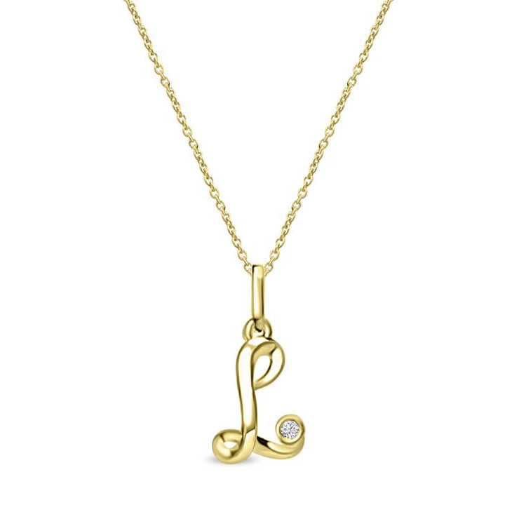 Diamond Initial 'L' Necklace 40-45cm with 0.018ct Diamonds in 9K Yellow Gold | The Jewellery Boutique