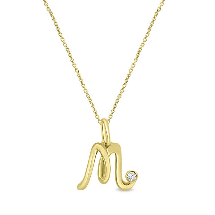 Diamond Initial 'M' Necklace 40-45cm with 0.02ct Diamonds in 9K Yellow Gold | The Jewellery Boutique