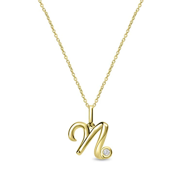 Diamond Initial 'N' Necklace 40-45cm with 0.018ct Diamonds in 9K Yellow Gold | The Jewellery Boutique