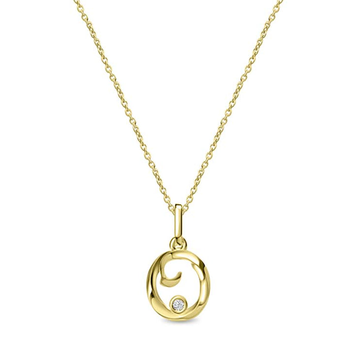 Diamond Initial 'O' Necklace 40-45cm with 0.018ct Diamonds in 9K Yellow Gold | The Jewellery Boutique