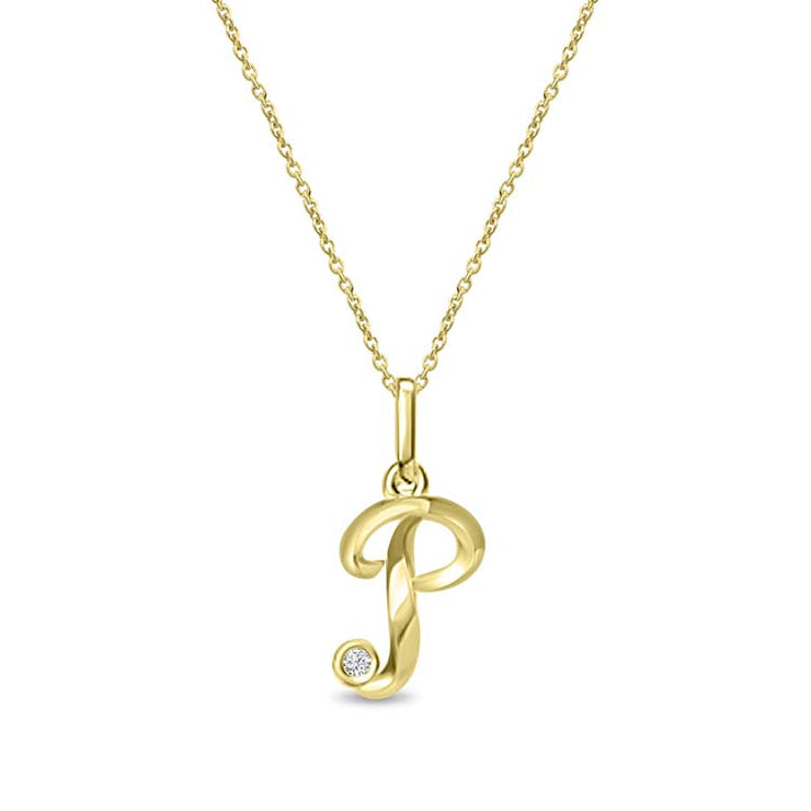 Diamond Initial 'P' Necklace 40-45cm with 0.018ct Diamonds in 9K Yellow Gold | The Jewellery Boutique