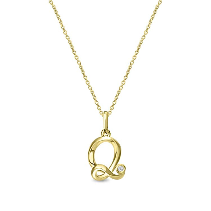 Diamond Initial 'Q' Necklace 40-45cm with 0.018ct Diamonds in 9K Yellow Gold | The Jewellery Boutique