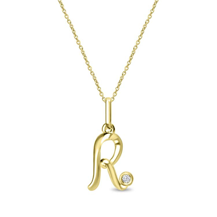 Diamond Initial 'R' Necklace 40-45cm with 0.018ct Diamonds in 9K Yellow Gold | The Jewellery Boutique