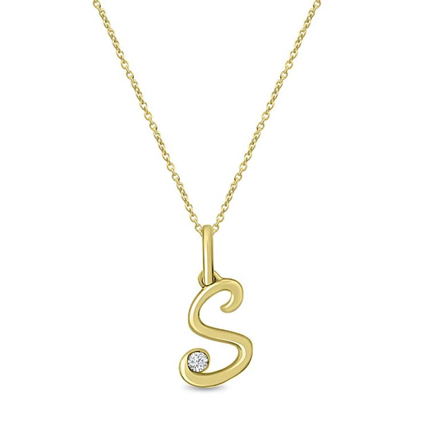 Diamond Initial 'S' Necklace 40-45cm with 0.02ct Diamonds in 9K Yellow Gold | The Jewellery Boutique