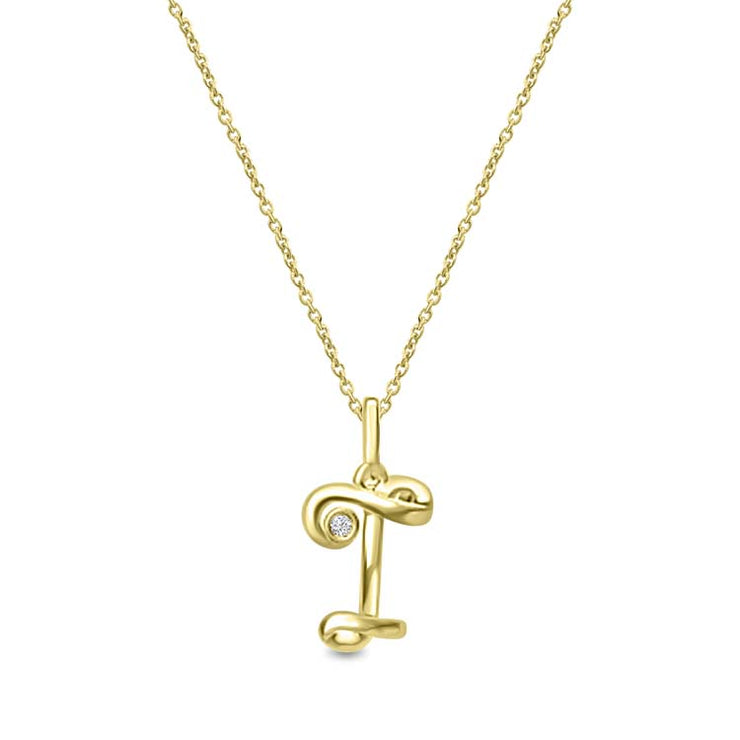 Diamond Initial 'T' Necklace 40-45cm with 0.018ct Diamonds in 9K Yellow Gold | The Jewellery Boutique