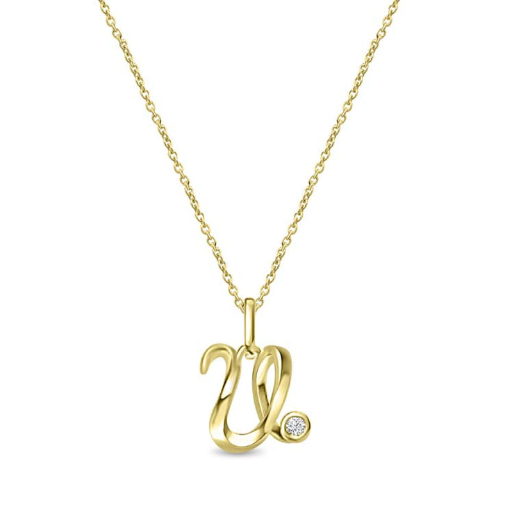 Diamond Initial 'U' Necklace 40-45cm with 0.018ct Diamonds in 9K Yellow Gold | The Jewellery Boutique