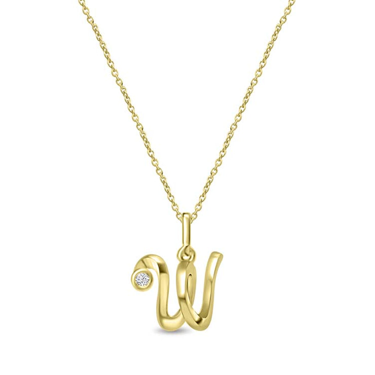 Diamond Initial 'W' Necklace 40-45cm with 0.018ct Diamonds in 9K Yellow Gold | The Jewellery Boutique