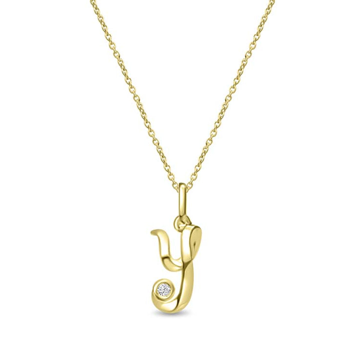 Diamond Initial 'Y' Necklace 40-45cm with 0.018ct Diamonds in 9K Yellow Gold | The Jewellery Boutique