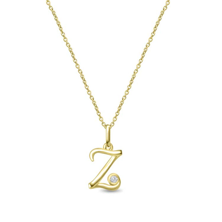 Diamond Initial 'Z' Necklace 40-45cm with 0.018ct Diamonds in 9K Yellow Gold | The Jewellery Boutique