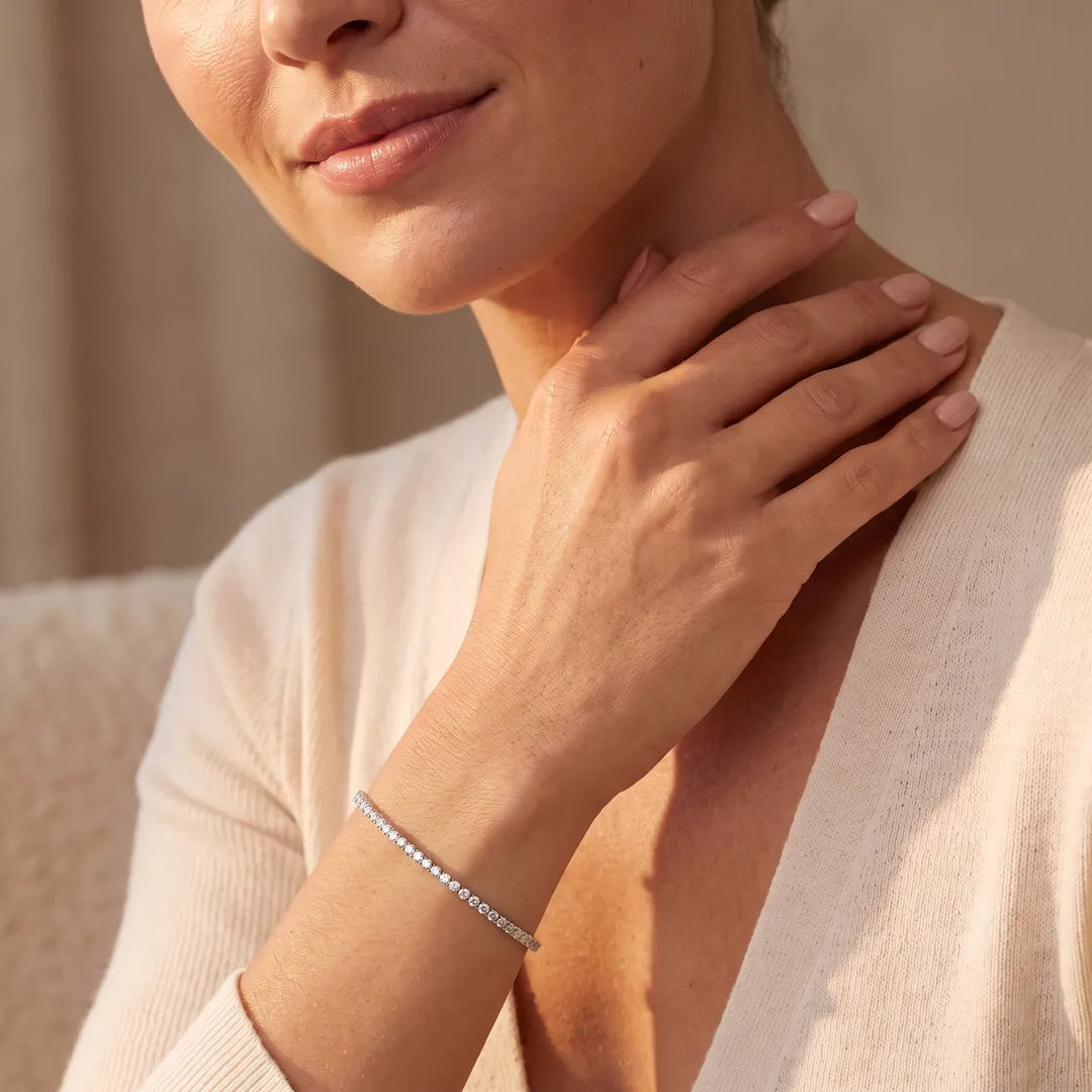 Model wearing the Diamond Tennis Bracelet with 1.00ct diamonds in 9K white gold
