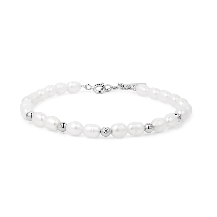 Ania Haie Silver Freshwater Pearl and White Cubic Zirconia Bezel Set Bracelet