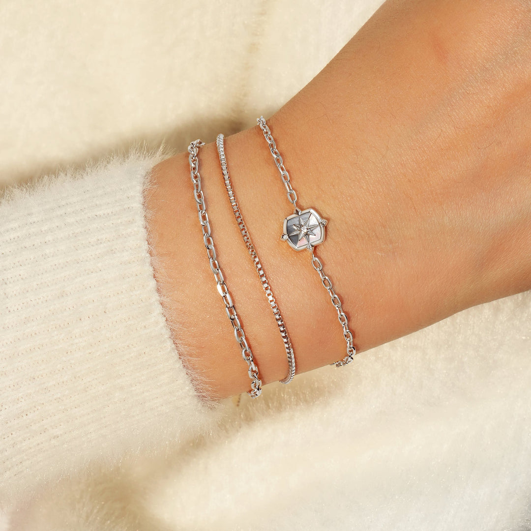Silver Colour-Block Mother of Pearl Star Bracelet