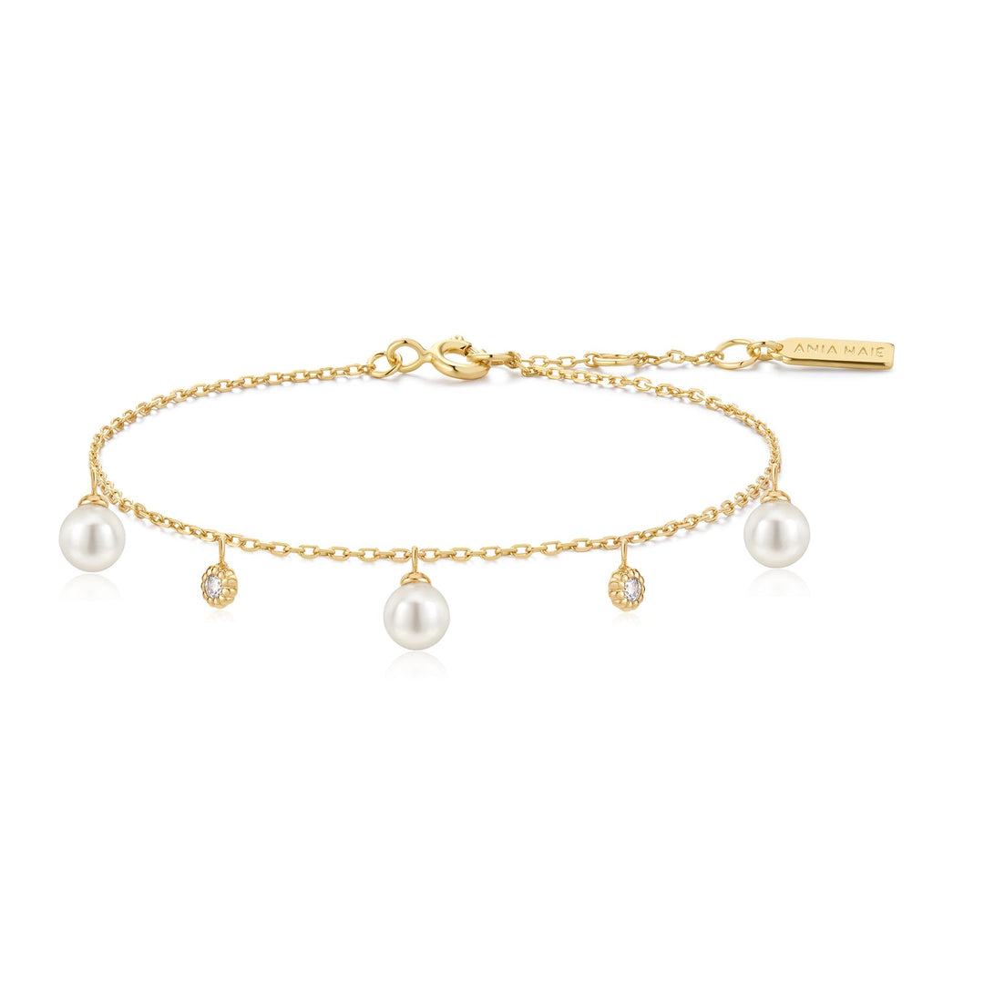 Gold Shell Pearl & Sparkle Drop Station Bracelet | The Jewellery Boutique Australia