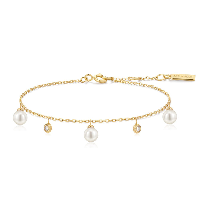 Gold Shell Pearl & Sparkle Drop Station Bracelet | The Jewellery Boutique Australia