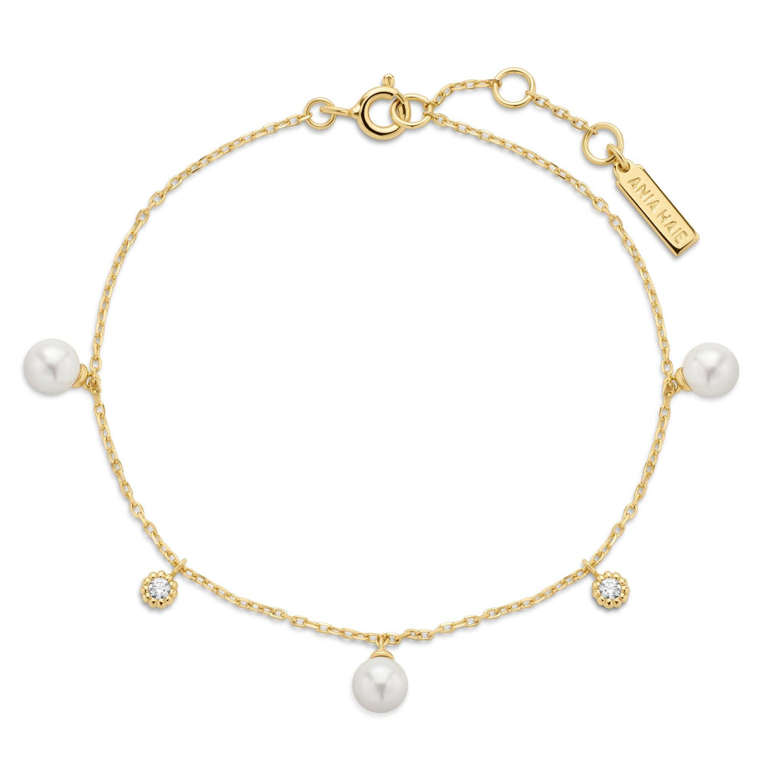 Gold Shell Pearl & Sparkle Drop Station Bracelet | The Jewellery Boutique Australia