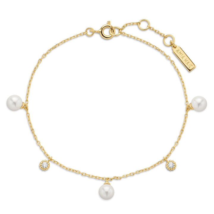 Gold Shell Pearl & Sparkle Drop Station Bracelet | The Jewellery Boutique Australia