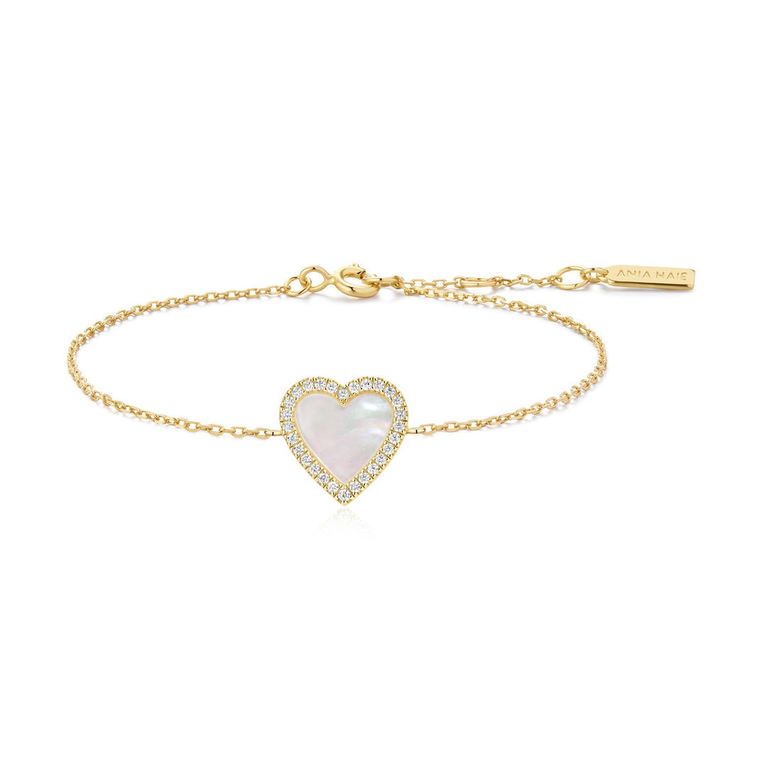 Gold Mother of Pearl Halo Heart Bracelet | The Jewellery Boutique Australia