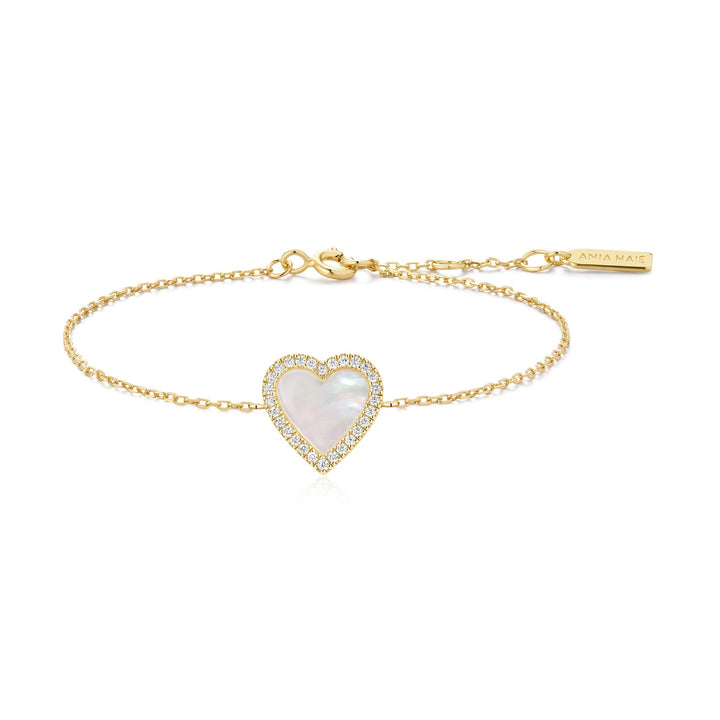 Gold Mother of Pearl Halo Heart Bracelet | The Jewellery Boutique Australia