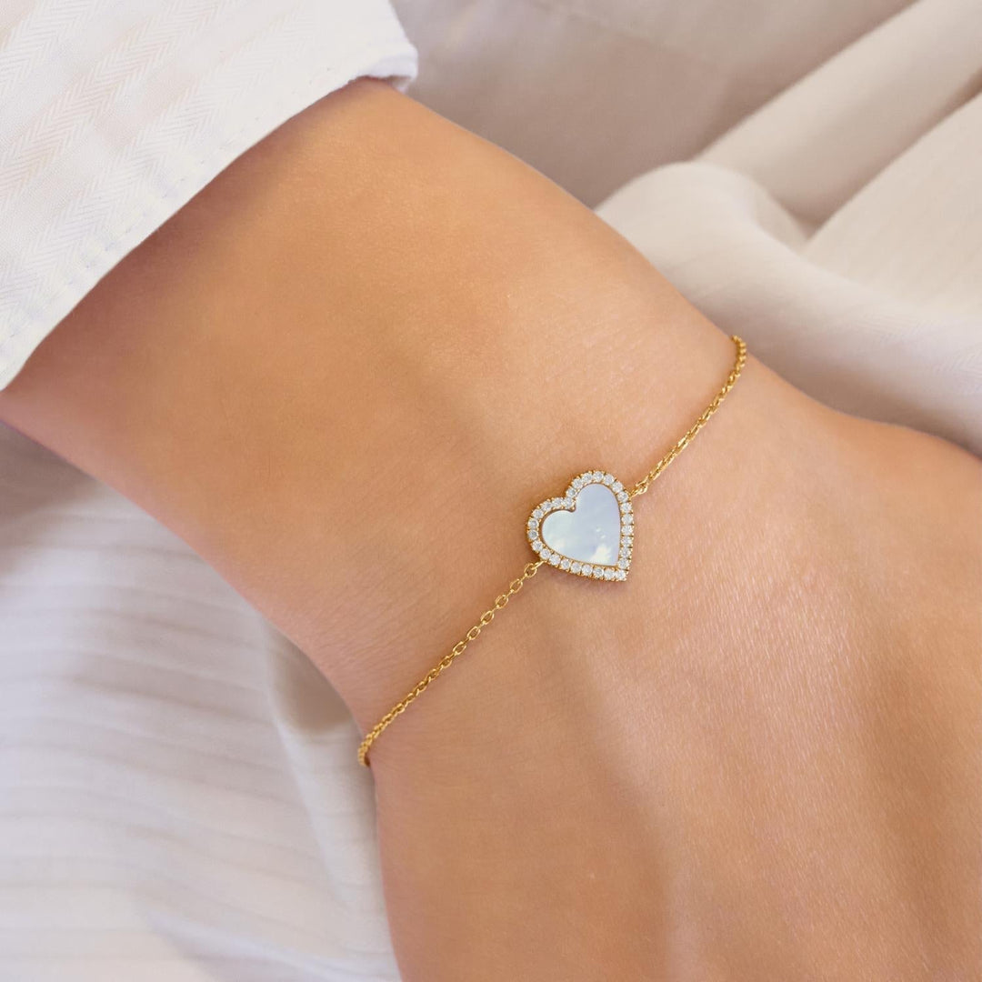 Gold Mother of Pearl Halo Heart Bracelet | The Jewellery Boutique Australia